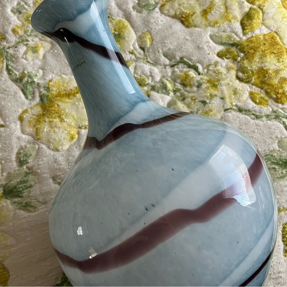 Vintage Murano Blue White Wine Swirled Gourd Glass Vase - Picture 7 of 9